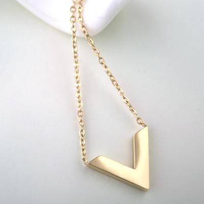 China Fashion Pendant Stainless Steel Jewelry Necklace, V sharp necklace with gold color for sale