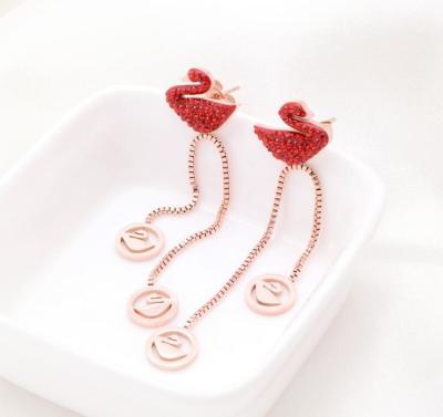 China Rose gold Hot sale Swanl Drop 316L Stainless Steel Earring Red Diamond Swan DesignStud Earrings for sale