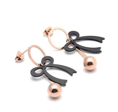 China Rose Gold Plated Plain Ribbon Bow Tassel Stud Earrings Women Fashion Jewelry , Bow Knot Pendant Chain Drop Hook Earring for sale