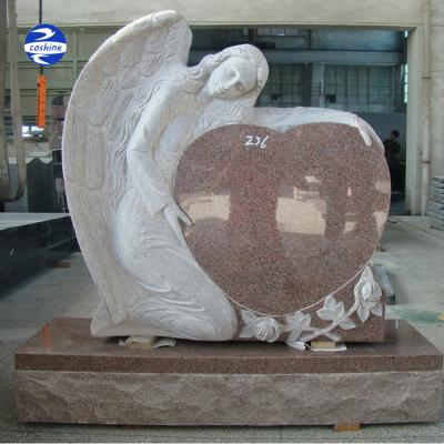 China Beautiful Modern EUROPEAN Angel Carved Pink Heart Shaped Granite Headstones for sale