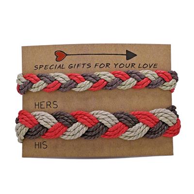 China ABB0007 Ethnic Handmade Weave Cotton Handmade Ornaments Bohemian Couple Pairs Lucky Card Bracelet Rainbow Friendship Hand Woven Rope for sale
