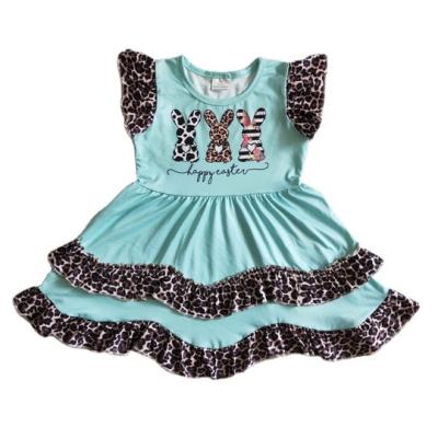 China Bunny Sue Lucky Running No MOQ Rabbit Green Leopard Dress Little Girl's High Fashion Clothing Websites Easter Clothes Kids for sale