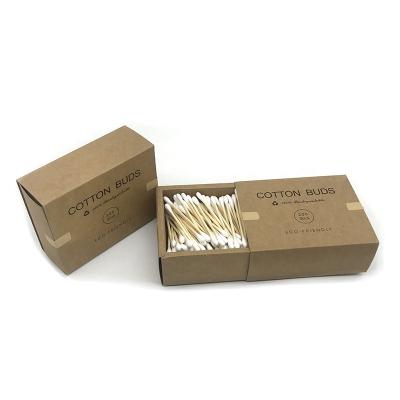 China Safety Factory Price Wooden Sticks Organic Cotton Swabs Baby Cotton Buds In Kraft Paper Box for sale