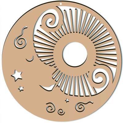 China Europe Star Art Grid Sacred Geometry Moon Wood Laser Cut Hanging Sculpture Decor Spiritual Symbol For Gift Home Office Decoration for sale