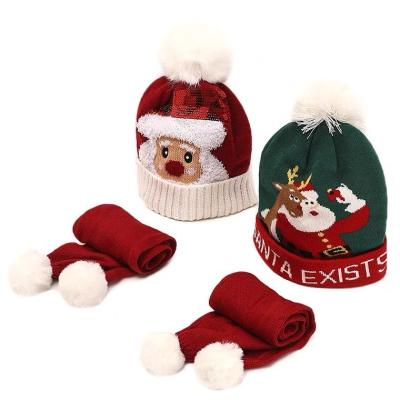 China Warm Beanie Hats Pompom Kids Caps Scarf Set Santa Beanies Christmas Knitted Hat Lovely Acrylic Winter Fleece COMMON for sale