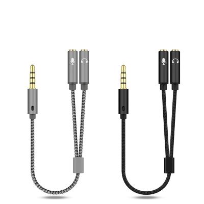 China COMPUTER Alloy Microphone Dispenser 3.5mm Jack 2IN1 Dispenser Nylon Aluminum Stereo Audio Cable for sale