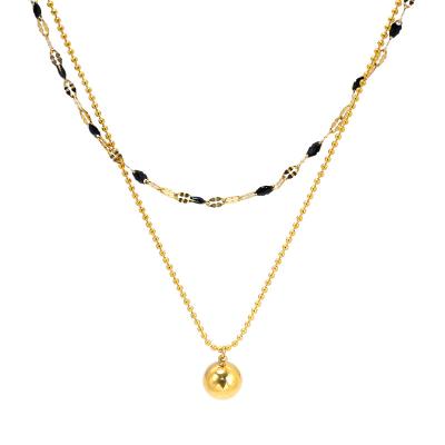 China FASHIONABLE Sequins Enamel Stitching Double Layered Dangling Jewelery Chain French Ball Collar Clavicle Necklaces Scarves for sale