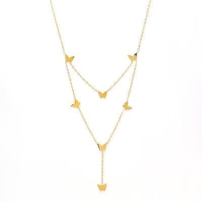 China TRENDY Double Layer Necklace Butterfly Necklace Gold Plated Stainless Steel Butterfly Necklace for sale