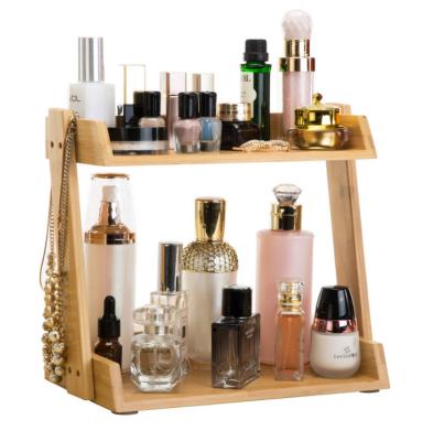 China Handmade Wooden Makeup Organizer Box Cosmetic Organizer Display Stand 2 Tiers Easy To Assemble for sale