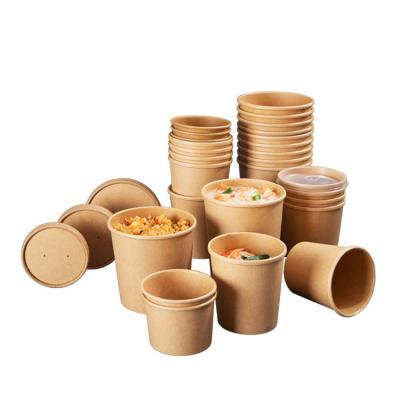 China Eco-Friendly Disposable Kraft Paperboard Newspaper Dispensing Food Box Packing Package Soup Salad Bowl with Pla Pet Lid in White for sale