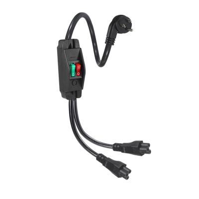 China Premium Heavy Duty Right Angle NEMA 5-15P to Dual IEC C5 Power Splitter with Switch for Home Office Electronics 125V 10A for sale