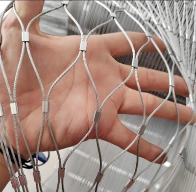 China 316L Plain Weave Knotless Stainless Steel Cable Rope Mesh With Ferrule Connection for sale