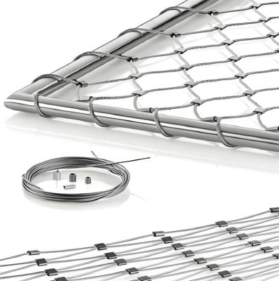 China High Strength Ferrule 7x7 Hole Stainless Steel Cable Rope Mesh Plain Weave Style for sale