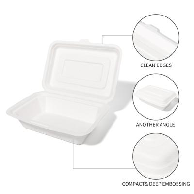 China Microwavable Heatable Biodegradable Food Box Clamshell Bagasse Sugarcane Disposable Bowl for sale