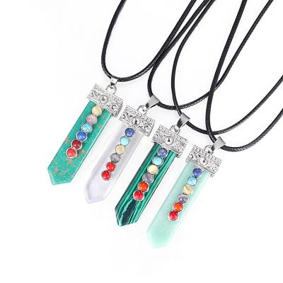 China High Quality 4 Colors Geometric Natural Stone Inlaid Colorful Diamond Pendant Leather Rope Charm Necklace For Man And Women for sale