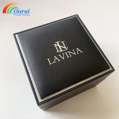 China Luxury Fashionable Watch Storage Display Paper Watch Boxes with Hot Stamping Logo Velvet Lining for sale