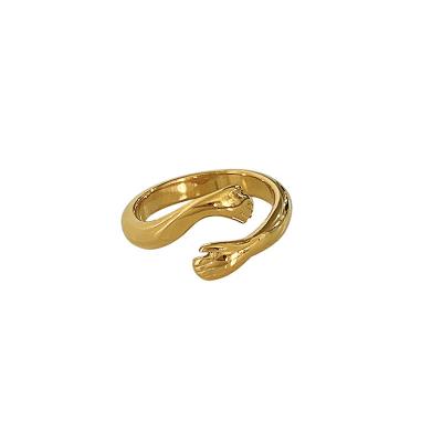 China TRENDY BAYES 18K Gold Plated Cute Stainless Steel Minimalism Style Jewelry Embrace Narcissism Hand Ring For Women Men for sale