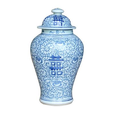 China Blue And White Happiness Double Viable Ceramic Small General Boxes , Chinese Antique Porcelain Decorative Jar for sale