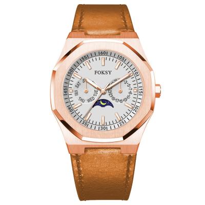 China Brown Alloy Brand Water Resistant Analog Luminous Case Leather Wrist Quartz Movement Chronograph Luxury Men Watch for sale