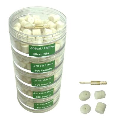 China Tablet Felt Pellets OEM Wholesale Gun Cleaning Felt Pellets /pads kit with 2 brass fitting shaft .177/4.5 .223/5.56 .25/6.5, .28/ 7.308cal. /7.62mm for sale