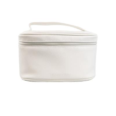 China NATIONAL New Arrival High Capacity Portable White Logo PU Cosmetic Case Travel Makeup Storage Toiletry Bag Custom Leather Bag for sale