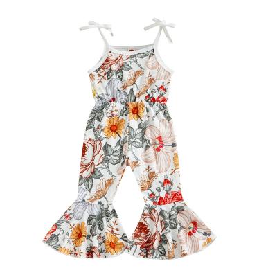 China Global Selling Spandex/Polyester Floral Print Toddler Girls Romper Connection Suspender Top Baby Infant Sleeveless Elastic Waist Warm Jumpsuit for sale