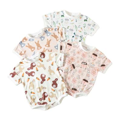 China Hot Selling Spandex/Polyester Bunny Print Newborn Baby Bubble Romper Summer Cute Shorts Sleeving Boy Girls Soft Infant Jumpsuit for sale