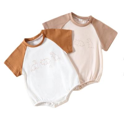 China Wholesale Custom Spandex/Polyester Logo RTS Summer Newborn Infant Toddler Clothes Cotton Pocket Dinosaur Baby Boy Jumpsuit for sale