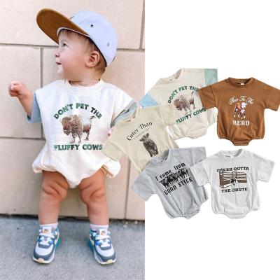 China High Quality Spandex/Polyester Cattle Print Baby Bubble Romper Sweatshirts Summer Shorts Crewneck Toddler Kids Jumpsuit for sale
