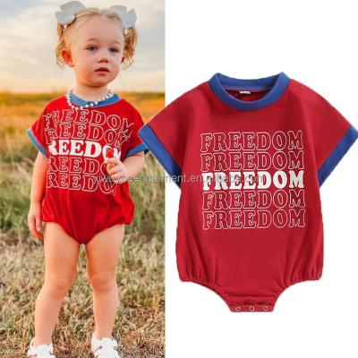 China Spandex/polyester freedom print fashion baby boy bubble rompers summer new kids clothing milk silk sweatshirt infant romper for sale