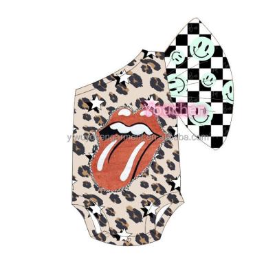 China High Quality Infant Onesie Leopard Onesie Babies Romper Spandex/Polyester Tongue Print Kid Girl Western Ruffle Jumpsuit One Piece for sale