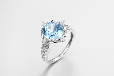 China Elegant Blauwe Edelsteen Ronde Ring Voor Vrouwen Casual / Party Sieraden 925 Zilver 2,5g Te koop