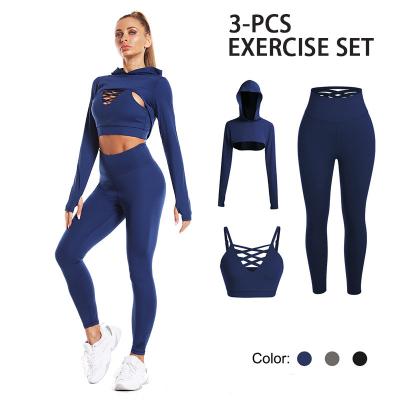 China S-XL Autumn Winter Breathable Women Yoga Set 3Pcs Sports Seamless Gym Gaiters Long Sleeve Top Crop Jacket Fitness Sportswear Tracksuit for sale