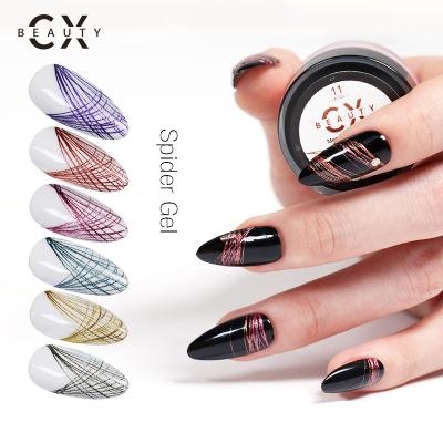 China Smooth To Use 24 Colors Long Metallic Spider Gel Wire Drawing Spider Gel Varnish Gel Paints for sale