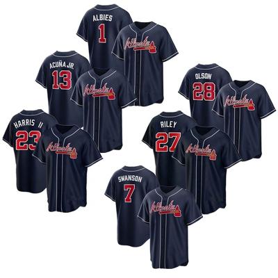 China Breathable Atlanta 2023 City Connect Baseball Jerseys 1 Albies 13 Acuna JR 23 Harris II 27 Riley 28 Olson Embroidery Stitched - Navy for sale