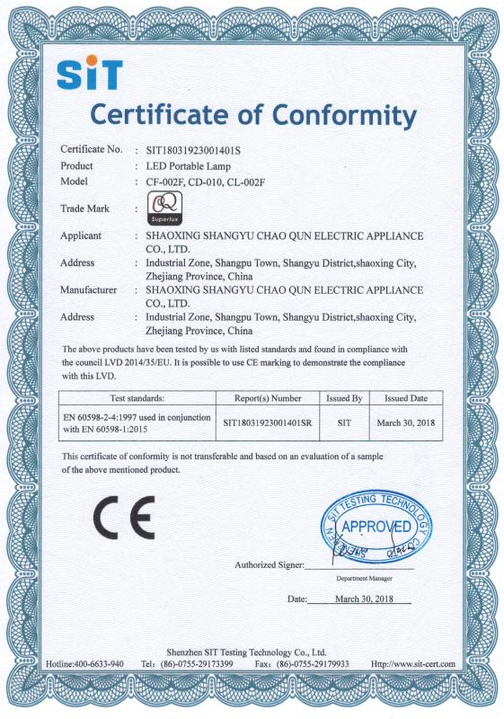 CE - Shaoxing Shangyu Chaoqun Electric Appliance Co., Ltd.