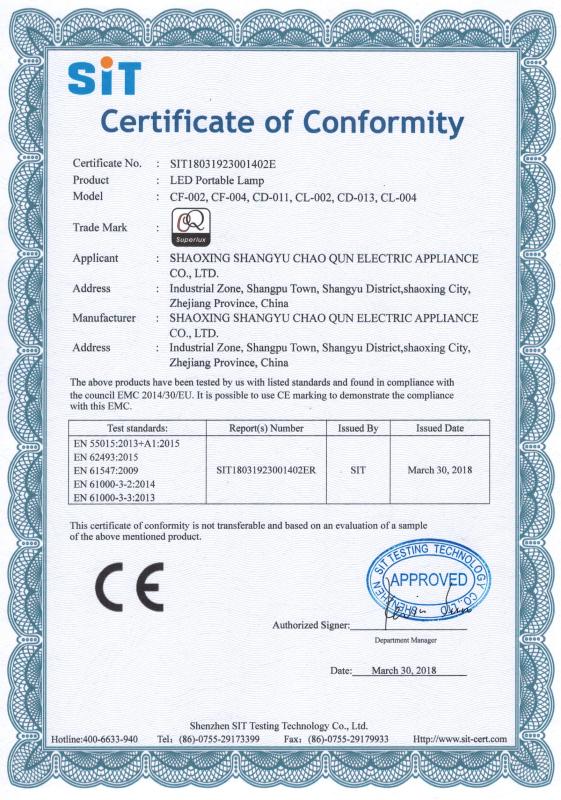 EMC - Shaoxing Shangyu Chaoqun Electric Appliance Co., Ltd.