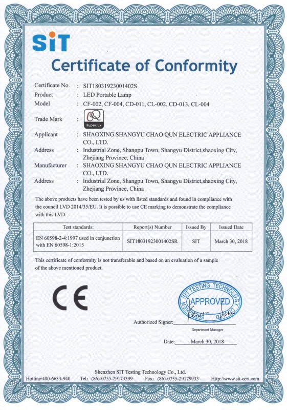 CE - Shaoxing Shangyu Chaoqun Electric Appliance Co., Ltd.