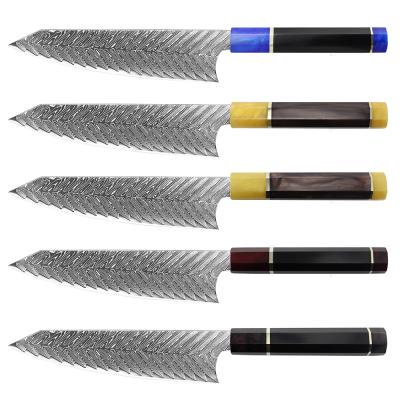 China Good quality viable 67 layers resin and knot handle japanese style damascus kitchen chef knife for sale