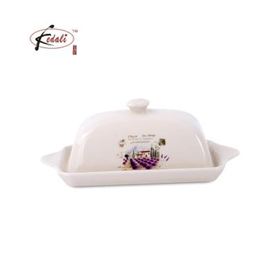 China China Supplier Disposable Home Kitchen Tableware Butter Keeper Rectangular Ceramic Butter Dish Box With Lid for sale