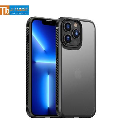 China Shockproof Designed For iPhone 13 Pro Max Half Clear Micro Matte Case Carbon Fiber Bumper Anti-Collision Airbags Smooth Case For iPhone 13 for sale