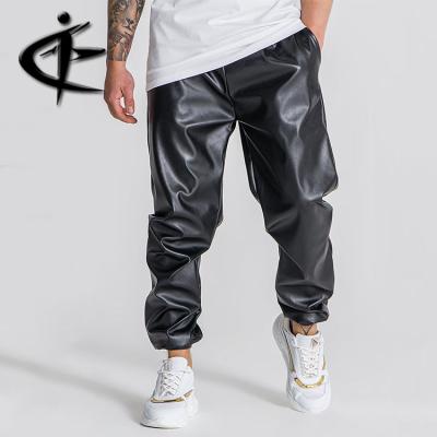 China Unique Design Custom Made Mens Anti-wrinkle Stacked PU Leather Water Proof Baggy Cargo Pants for sale
