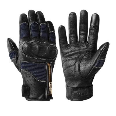 China Comfortable Anti Slip Gloves Classic Punch Touch Screen Breathable Anti-fall Men's Riding Retro Leather Gloves Motorcycle for sale