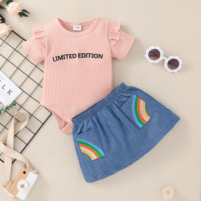 China 2021 0-18m breathable baby sets jumpsuit + summer ribbed short sleeve skirt MHP10358A for sale