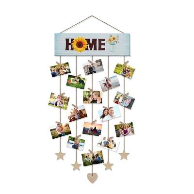 China Europe 2022 Wholesale Vintage Rustic Style High Quality Wooden Clip Rack Picture Display Wall Hanging Picture Racks for sale