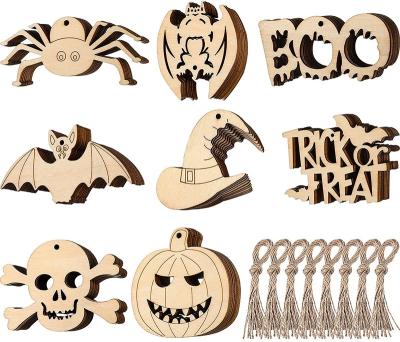 China Africa 2022Halloween Slices Pumpkins Embellishments Unfinished Cutouts Ghosts Wooden Sign for sale