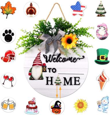 China 2022 Antique Imitation Customized Wholesale Seasonal Interchangeable Welcome Sign For Front Door Wood Sign Craft for sale