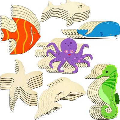 China Unfinished Ocean Wood Animals Europe Cutouts Painting Wooden Crafts For Kids Home Decor Ornament DIY Craft for sale
