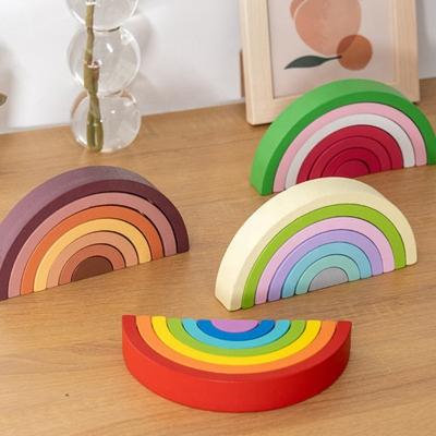 China Eco-friendly Material Rainbow Wooden Building Block Children's Cognitive Puzzle Enlightenment Color Toys Wholesale for sale