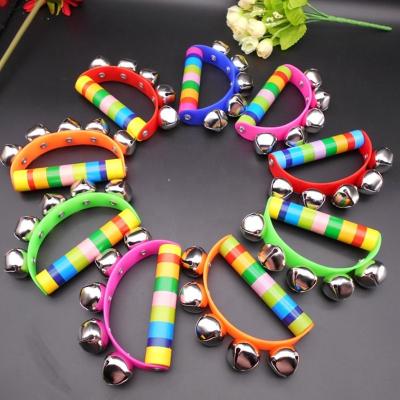 China Early Education Musical Instrument Toy Infant Grip Bell Rattle Eco-friendly Material Wooden Musical Hand Semicircle Bell Rattle for sale